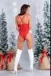 Коледно боди от фигурална дантела и бял пух на LivCo - Naughty Santa